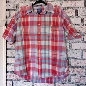 Pendleton Oceanside Short Sleeve Button Up Shirt Mens XL Plaid Pink Red Blue